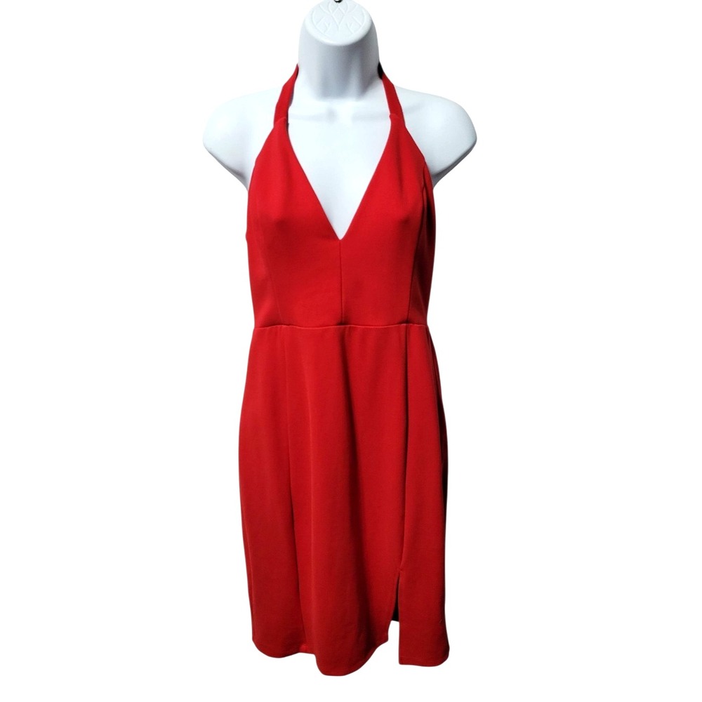 Lush Dress Womens M Red Knit Sleeveless Strappy Deep Vneck Short Y2K Babydoll